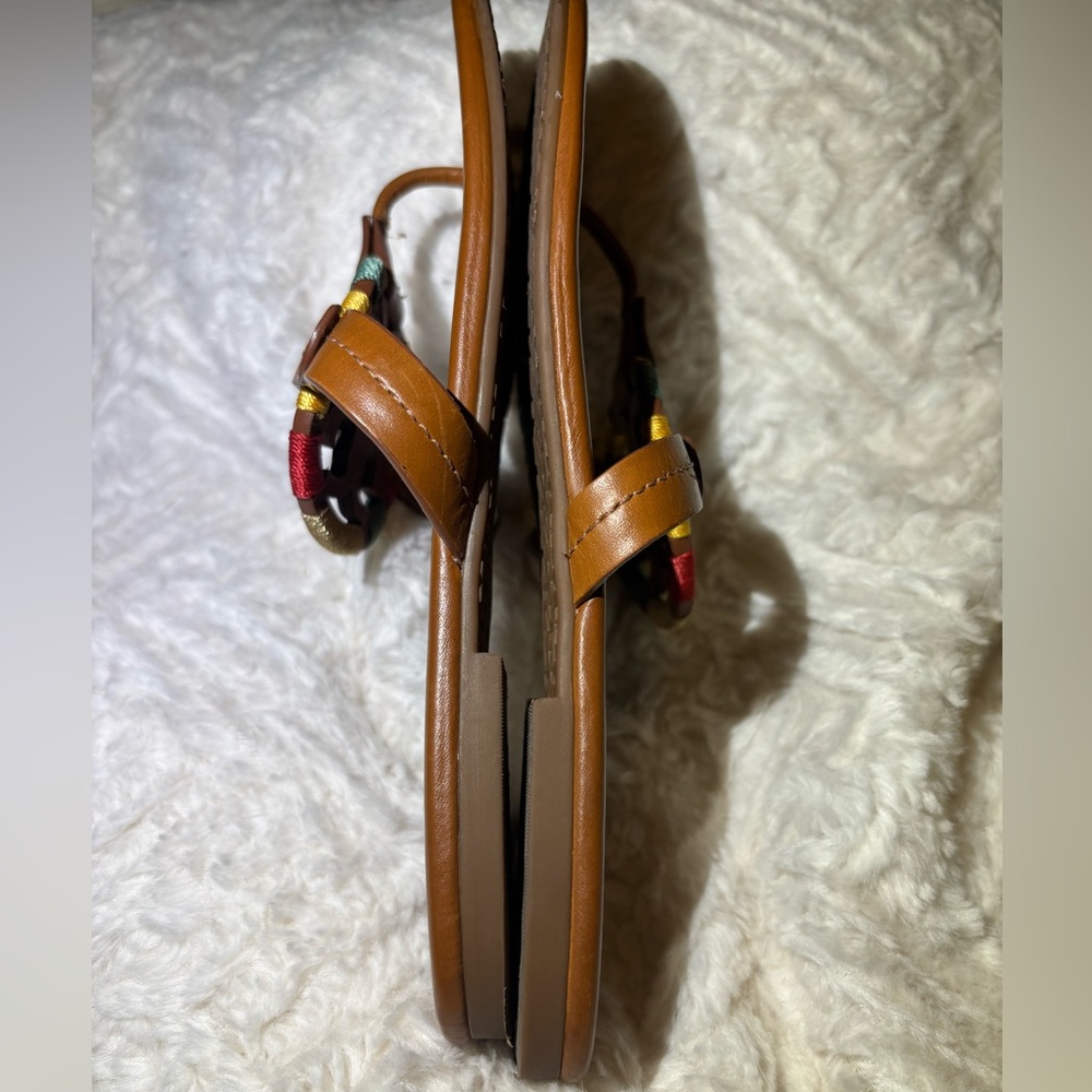Tory Burch Miller Embroidered Brown Leather Thong Sandals - Picture 8 of 8